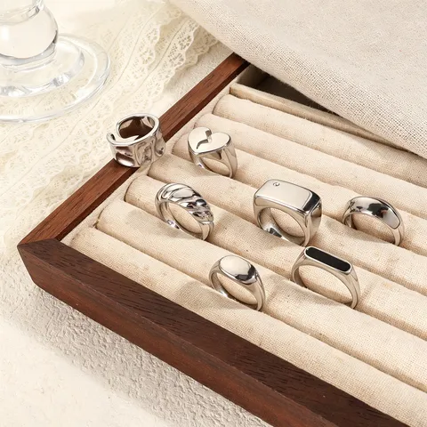 Minimalist Stainless Steel Ring For Women European American Style Twisted Pattern Open Heart Rings Waterproof Jewelry Gift