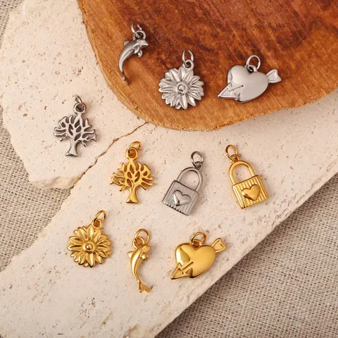 Mode Edelstahl 18K Gold Beschichtet Anhänger Lebensbaum Sonnenblume Delfin Herz Schloss DIY Schmuckherstellung Charms Zubehör