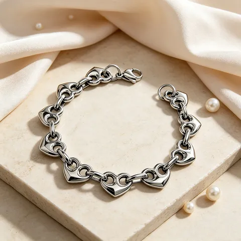 Bracciale a Catena a Cuore in Acciaio Inossidabile per Donna Bracciale con Ciondolo a Cuore Traforato Set da 5 Pezzi