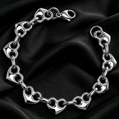 Pulsera Collar de Corazón Calado de Acero Inoxidable para Mujer Conjunto de Joyería de Corazón de Amor Dulce Minimalista