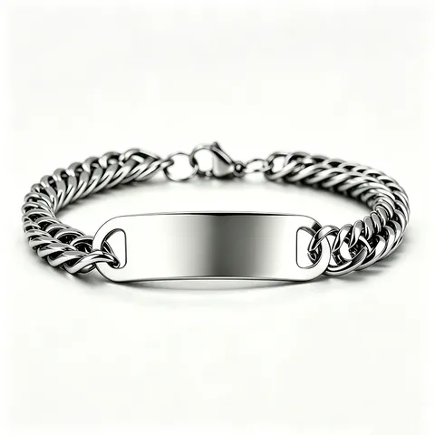 Men's Stainless Steel Cuban Link Bracelet With Blank Curved ID Plate For DIY Engraving Polished Hip Hop Style Jewelry Gift