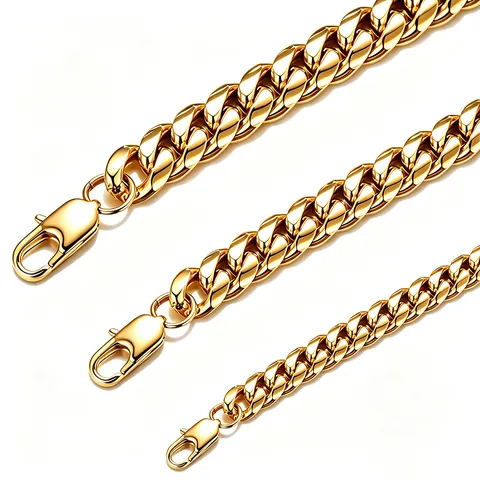 18K Gold Plated Stainless Steel Cuban Link Chain Necklace For Men Women Hip Hop Polished Metal Bracelet Streetwear Jewelry Accessory