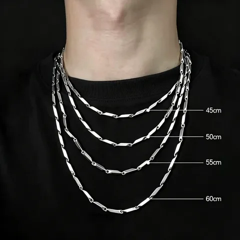 Minimalist Stainless Steel Rhombus Stick Chain Necklace For Men Women Geometric Polished Link Chain Bracelet Jewelry Gift