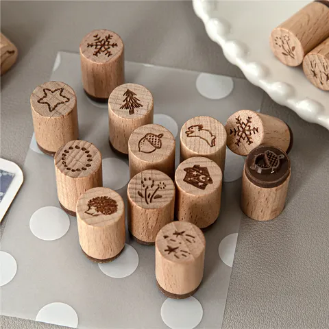 Vintage Beech Wood Forest Series Stamp Mini Wooden Rubber Stamps For DIY Scrapbooking Hand Account Decorative Craft Stamps