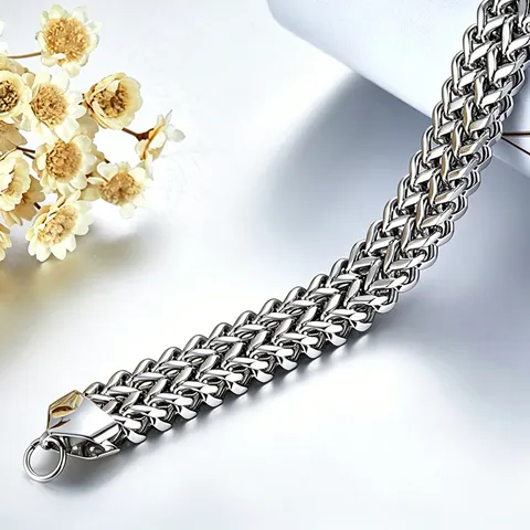 Minimalist Stainless Steel Double Layer Cuban Chain Bracelet For Men Women Hip Hop Heavy Polished Geometric Charm Wristband Jewelry Gift