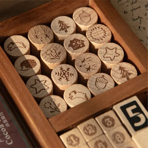Vintage Beech Wood Forest Series Stamp Mini Wooden Rubber Stamps For DIY Scrapbooking Hand Account Decorative Craft Stamps
