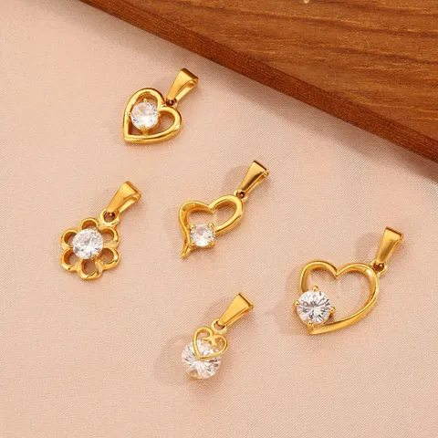 Colgante Vintage de Acero Inoxidable con Strass Corazón Flor Colgante Solo Sin Cadena Chapado en Oro 18K DIY Joyería para Mujer