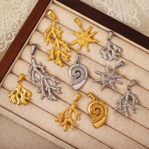 Roestvrij Staal Oceaan Marine Koraal Conch Zon Gezicht Charms Verguld Hanger Voor DIY Ketting Oorbel Sieraden Maken Ambachten Componenten