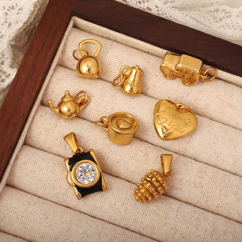 Roestvrij Stalen 18K Vergulde DIY Hanger Charm Sieraden Maken Camera Auto Hart Koffiekopje Theepot Accessoires Voor Dames Heren