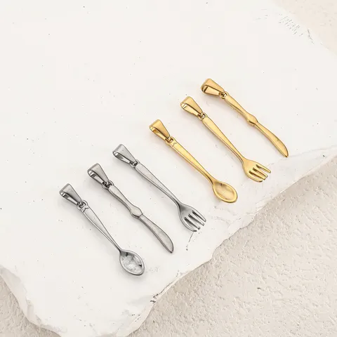 Stainless Steel Tableware Pendant Mini Spoon Fork Knife Pendant Only Without Chain For DIY Necklace Jewelry Making Accessories