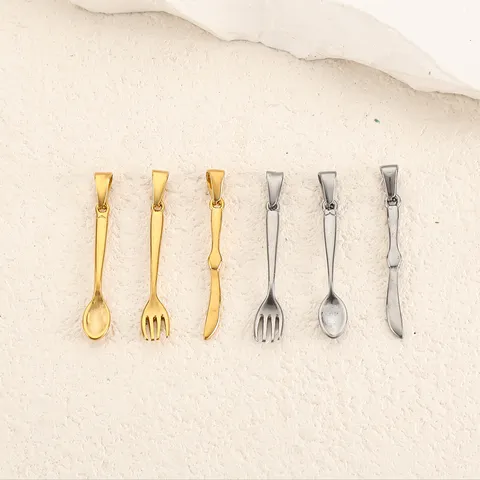 Stainless Steel Tableware Pendant Mini Spoon Fork Knife Pendant Only Without Chain For DIY Necklace Jewelry Making Accessories