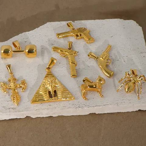 Stainless Steel Hip Hop Pendant Retro Egyptian Pyramid Pharaoh Cross Barbell Spider Pistol Charms Gold Silver Plated Electroplated Jewelry Pendants For Men Women