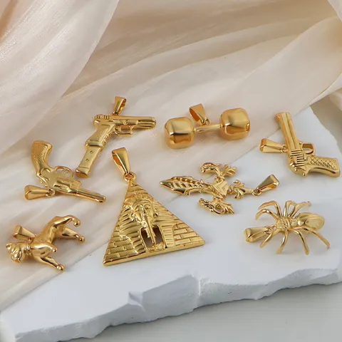 Stainless Steel Hip Hop Pendant Retro Egyptian Pyramid Pharaoh Cross Barbell Spider Pistol Charms Gold Silver Plated Electroplated Jewelry Pendants For Men Women