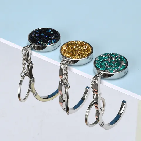 Llavero de Gancho para Bolso Piegable Portátil de Aleación de Zinc con Diamantes de Imitación Soporte para Bolso de Mesa Escritorio Accesorios Diarios para Mujeres