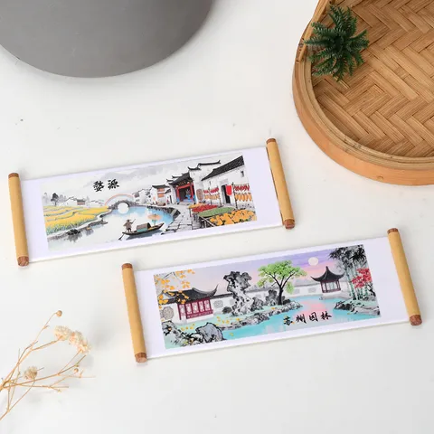 Chinese Stijl Scroll Vorm Koelkastmagneet Synthetische Hars Landschapsschildering Toeristisch Souvenir Koelkaststicker Decoratie