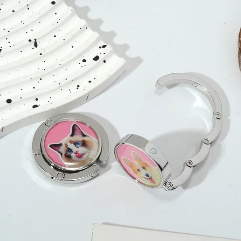 Portable Foldable Handbag Hook Zinc Alloy Table Bag Hanger Cute Cat Dog Pattern Office Travel Desk Storage Accessory For Women