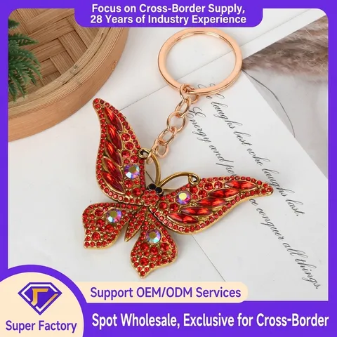 Luxe Legering Vlinder Sleutelhanger Glinsterende Strass Ingelegde Hanger Sleutelring Voor Vrouwen Tas Accessoires Cadeau