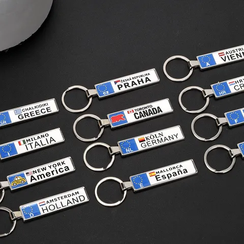 Portachiavi Rettangolare in Metallo Stile Targa Souvenir di Viaggio in Lega di Zinco per Auto Borse Uomo Donna Regalo