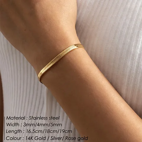 Minimalist Stainless Steel Herringbone Snake Chain Bracelet For Men Women Gold Silver Plated Flat Hand Chain Jewelry Gift