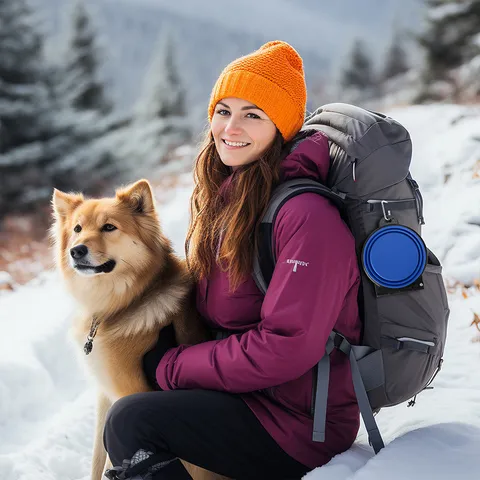 Ciotola Doppia Pieghevole Portatile Per Animali Domestici In Silicone Pieghevole Da Viaggio Per Cani Con Moschettone Campeggio All'aperto