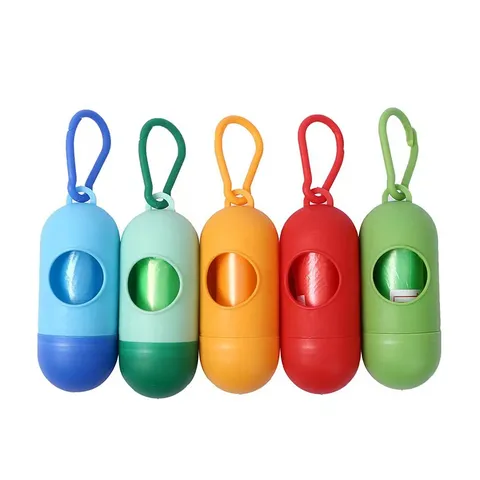 Distributeur Portatif de Sacs à Déjections pour Chien Forme de Capsule Support de Déchets d'Animaux avec Sacs Poubelle pour Nettoyage en Extérieur