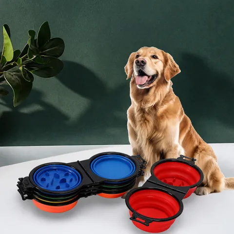 Ciotola per Cani Mangiatoia Lenta Pieghevole Portatile Doppio Bollo in Plastica per Viaggi all'Aperto Cani Gatti