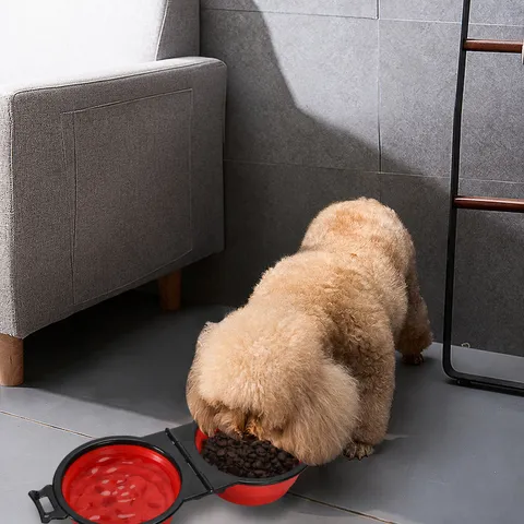 Ciotola per Cani Mangiatoia Lenta Pieghevole Portatile Doppio Bollo in Plastica per Viaggi all'Aperto Cani Gatti