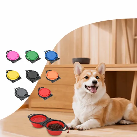 Draagbare Opvouwbare Huisdierenbak Dubbele Kom Siliconen Reizen Hond Kom Opvouwbare Puppy Voeren Water