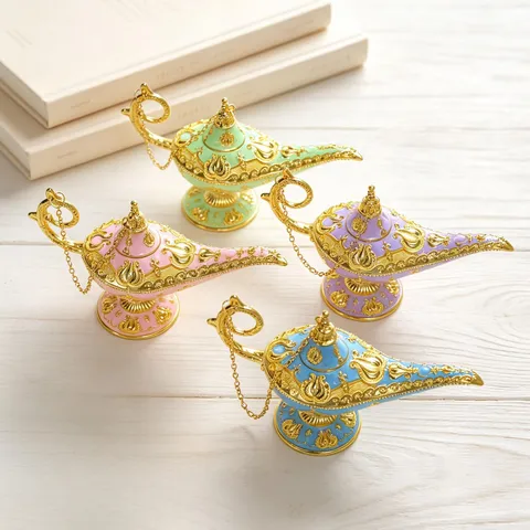 Vintage Aladdin Magic Lamp Ornament Retro Zinc Alloy Wishing Pot Relief Decoration For Home Study Office Light Luxury Gift