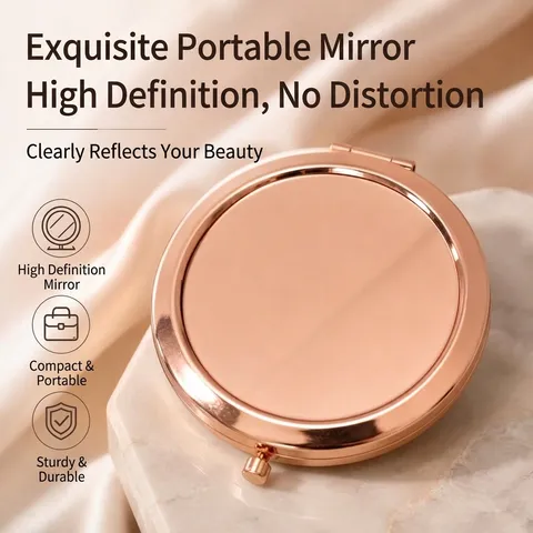 Draagbare Ronde Metalen Make-up Spiegel Compacte Dubbelzijdige Zakspiegel Voor Handtas Reizen Dames Cadeau