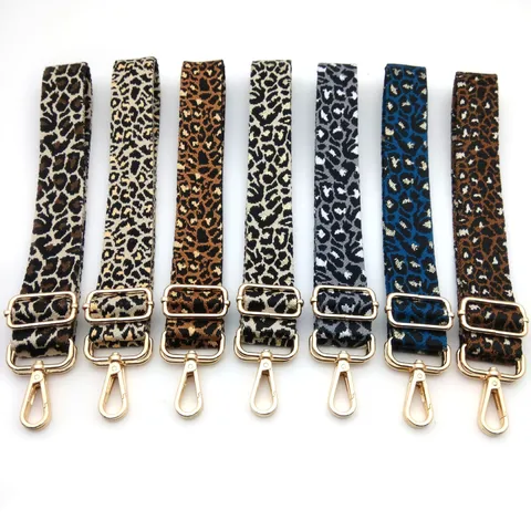 Leopard Print Replacement Bag Strap For Women Adjustable Wide Shoulder Strap Woven Polyester Webbing With Gold Metallic Thread Crossbody Accessory