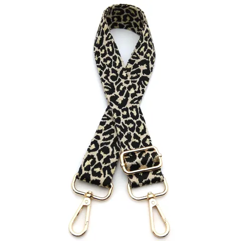 Leopard Print Replacement Bag Strap For Women Adjustable Wide Shoulder Strap Woven Polyester Webbing With Gold Metallic Thread Crossbody Accessory
