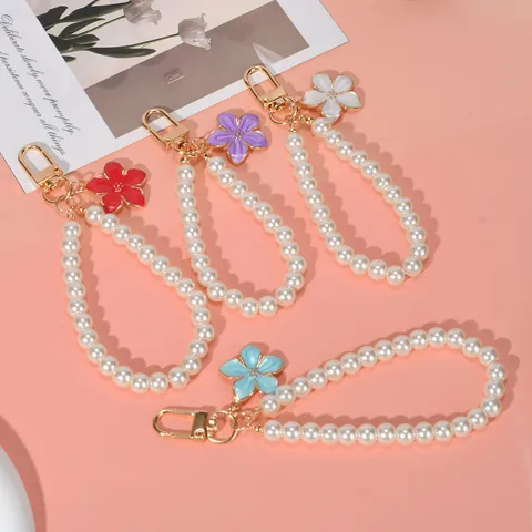 Elegante Kunstparel Ketting Sleutelhanger Voor Vrouwen Goud Legering Bloem Strik Hart Hanger Tas Bedeltje DIY Sieraden Accessoires Cadeau