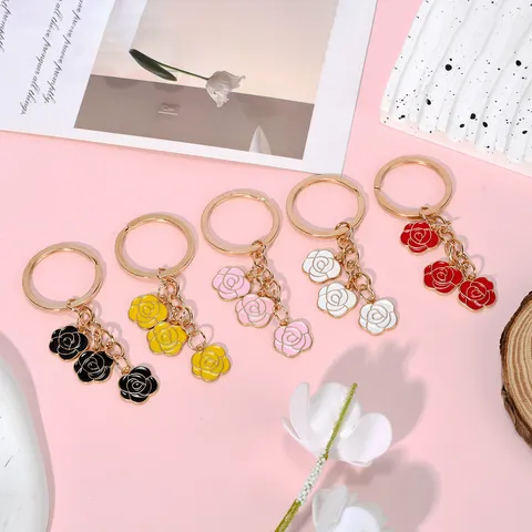 Zinklegering Roos Bloem Sleutelhanger Emaille Bloemen Sleutelring Voor Vrouwen Mode Tas Hanger Sieraad Cadeau Valentijnsdag