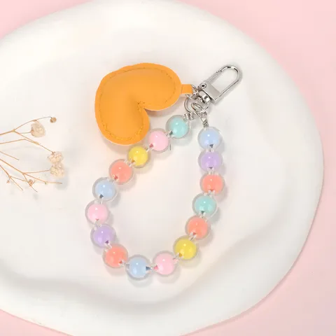 Zoete Macaron Snoepkleur Hart Kraal Telefoonkoord Kunstleer Hart Sleutelhanger Voor Dames Telefoon Tas Hanger Decoratie