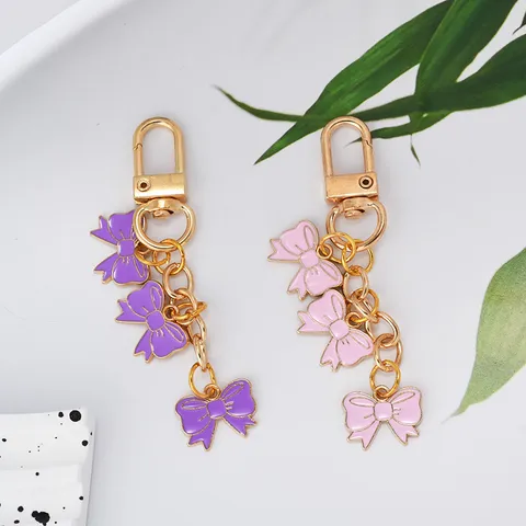 Sweet Pastoral Zinc Alloy Enamel Drip Bowknot Keychain Pendant Cute Three Layer Bows Car Key Ring School Bag Charms Gift For Women