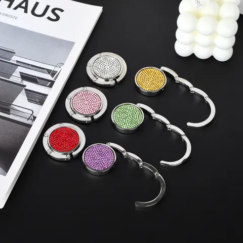 Tragbarer Faltbarer Tischhandtaschenhaken Runder Metall Strass Handtaschenhalter Für Schreibtischkante Büro Reisen Damen Zubehör