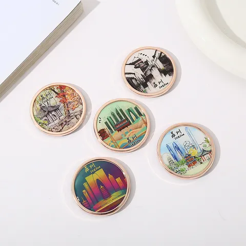 Imán de Nevera Redondo de Aleación de Metal Suzhou Ciudad Monumentos Ilustración Gráfica Recuerdo de Viaje Hogar Cocina Pegatina Magnética Decorativa