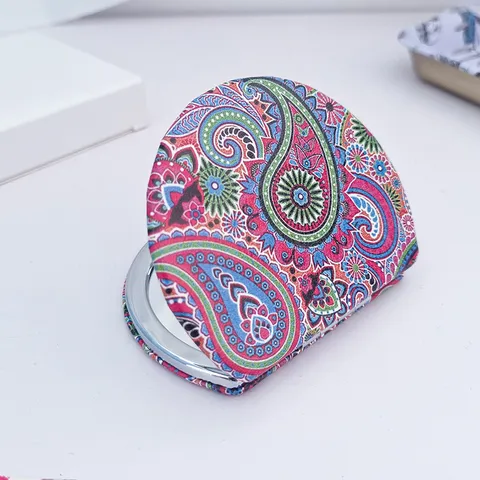 Bohemian Vintage Paisley Faltbarer Taschenspiegel Tragbarer Halbkreis Doppelseitiger PU-Leder Schminkspiegel Für Reisen Damen Geschenk