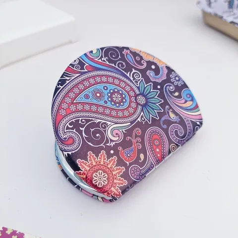 Bohemian Vintage Paisley Faltbarer Taschenspiegel Tragbarer Halbkreis Doppelseitiger PU-Leder Schminkspiegel Für Reisen Damen Geschenk