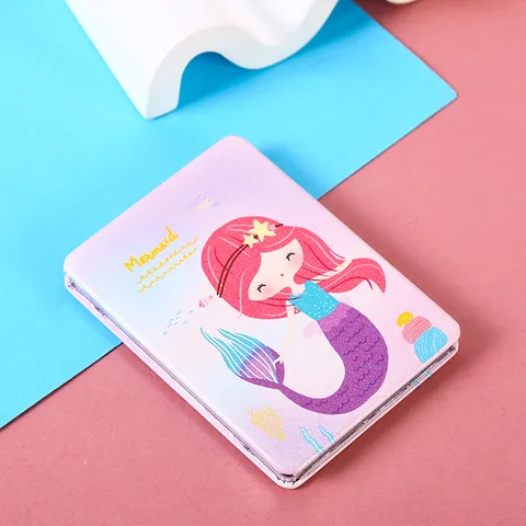 Cute Cartoon PU Leather Compact Mirror Portable Dual Sided Handheld Folding Makeup Pocket Mirror Princess Vanity Cosmetic Mirror For Gift Women