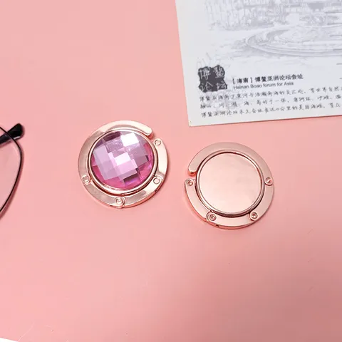 Portable Foldable Round Metal Purse Hook For Desk Aluminum Alloy Rhinestone Table Handbag Hanger Office Travel Bag Hook