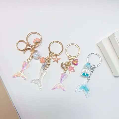 Creatieve Zeemeerminstaart Sleutelhanger Gradiënt Visstaart Hanger Met Oceaan Charms Tas Decoratie Voor Vrouwen Student Cadeau