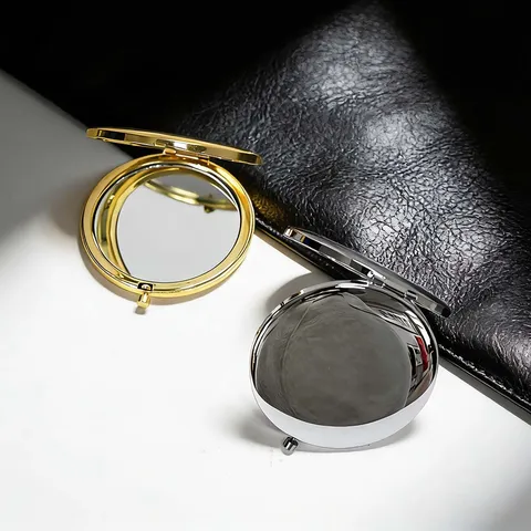 Portable Compact Makeup Mirror Double Sided Folding Round Pocket Mirror High Definition ABS Silver Mirror For Women Students
