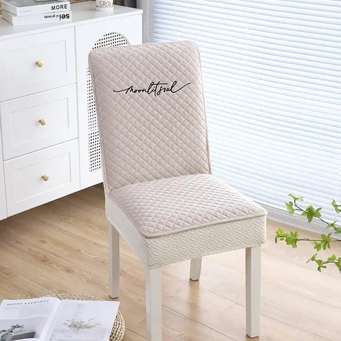 Housse de Chaise de Salle à Manger Matelassée Couleur Unie Antidérapante Housse de Chaise de Cuisine Amovible Lavable Protecteur Pour Maison