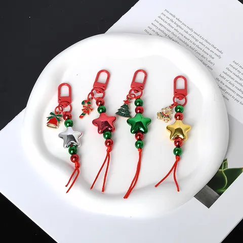 Weihnachten Zinklegierung Stern Glocke Schlüsselanhänger Süß Zuckerstange Weihnachtsbaum Taschenanhänger Für Damen Party Geschenk