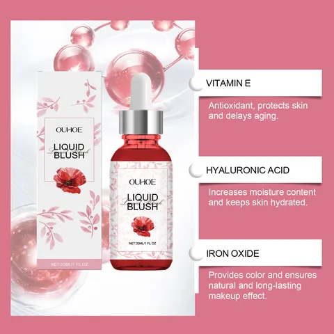 OUHOE Fard Liquido Naturale Arrossire Leggero Lunga Durata Liscia Trucco Viso Tinta Guance Con Contagocce
