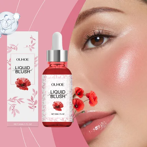 OUHOE Fard Liquido Naturale Arrossire Leggero Lunga Durata Liscia Trucco Viso Tinta Guance Con Contagocce