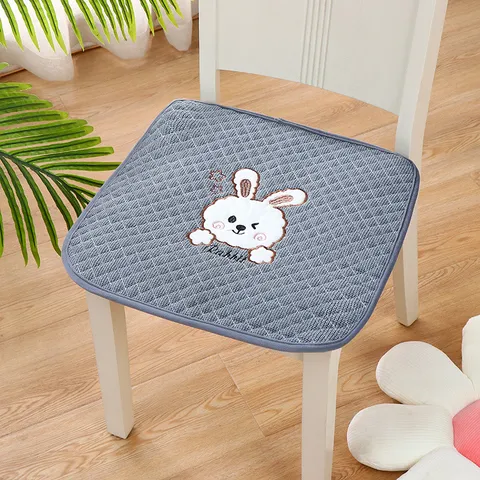Thickened Anti-Slip Chair Cushion Quilted Soft Seat Pad With Cute Rabbit Embroidery For Dining Room Office Home Decor