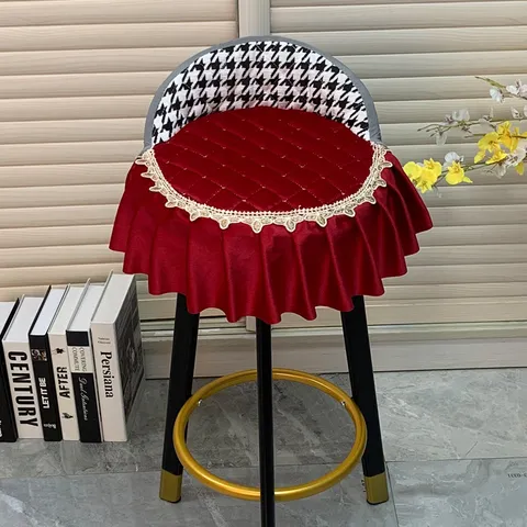 Minimaliste Style Nordique Mélange Polyester Coton Housse de Chaise Avec Volants en Dentelle Antidérapant Anti-Poussière Coussin de Chaise